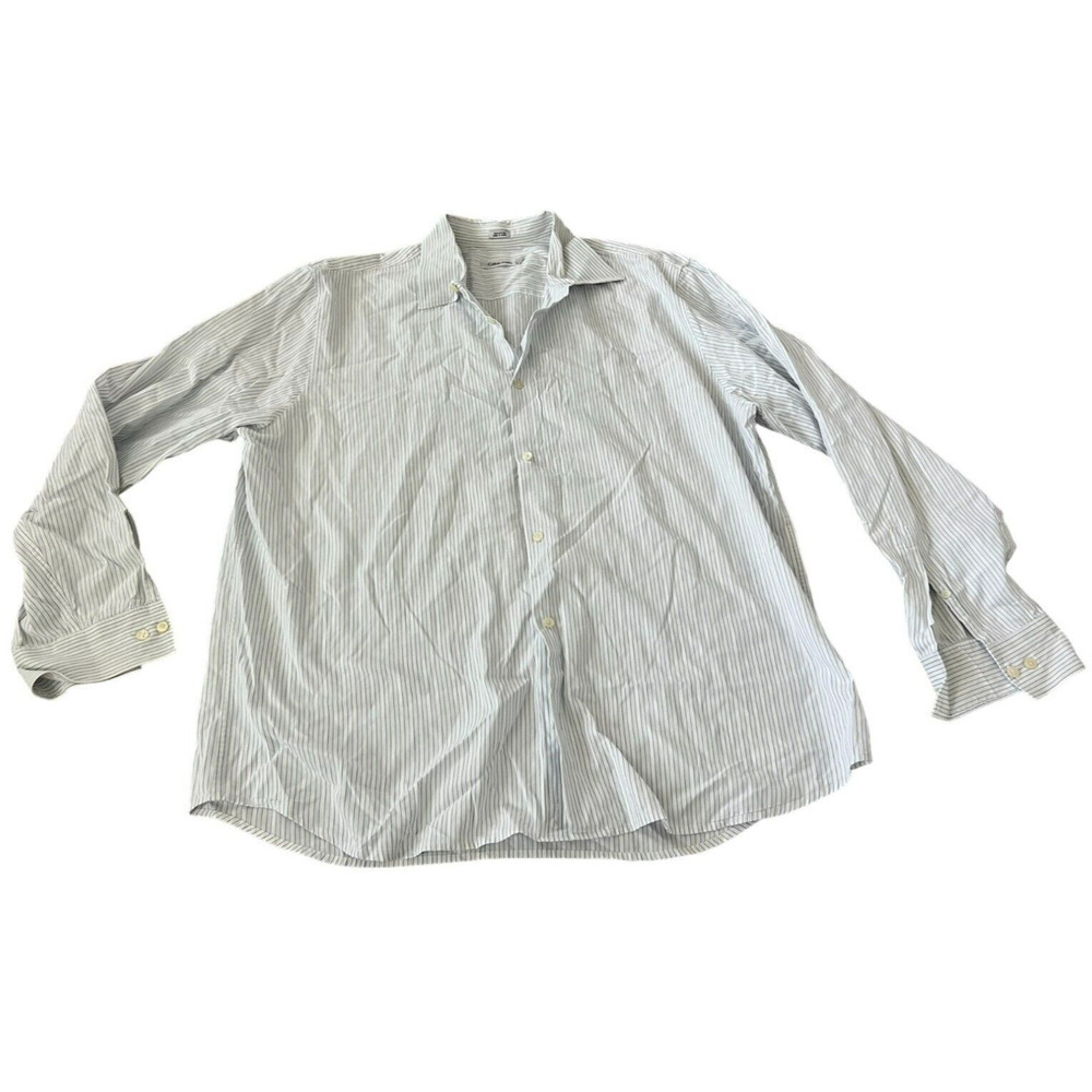 Calvin Klein Dress Shirt Mens Size XXL Button Up Cotton Stripe White Collar